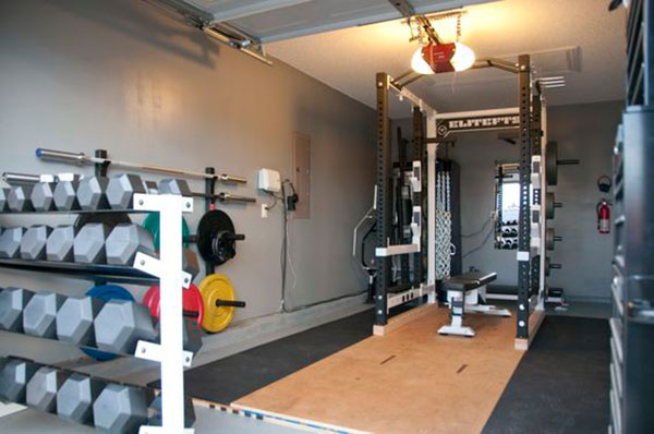 Solid, space-saving 1-car garage gym. Fully loaded